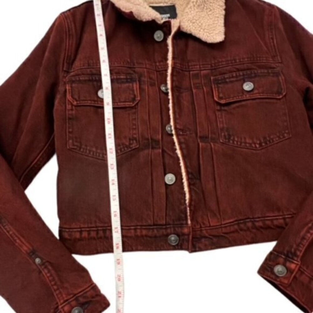 🎉PRICE REDUCED🎉 HUDSON Jeans Red Denim Trucker Jacket‎ Sherpa Size XS $295 NWT - Picture 9 of 15
